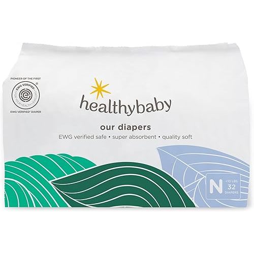 Our Diapers | EWG Verified Safe & Plant-Based Diapers | Leak Protection | Soft Organic Cotton Shell | Chlorine-Free Diaper for Sensitive Skin | Size Newborn (<10 lbs) 32 Count