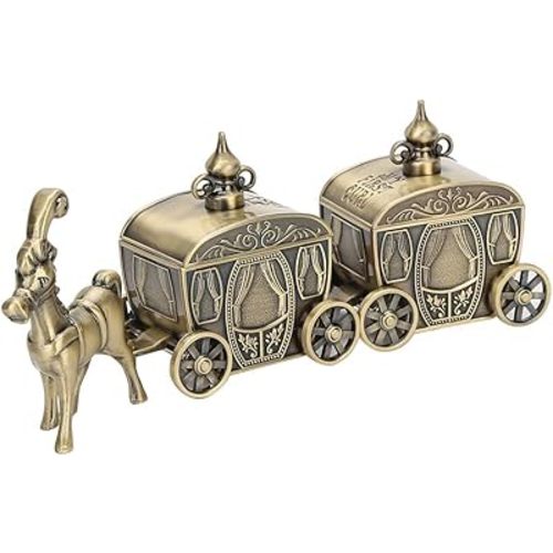 Retro Gold Cartoon Horse Carriage Shape Baby Tooth Holder Keepsake Box