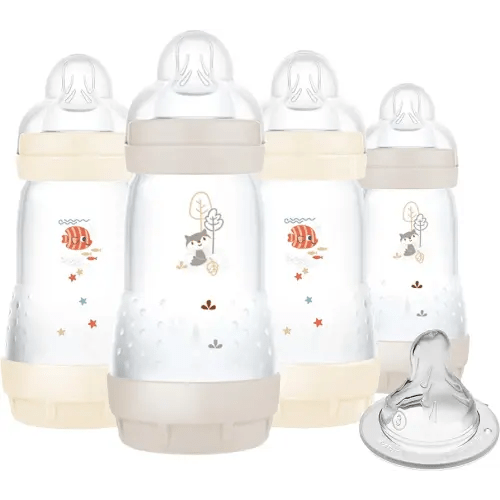 MAM 9oz Easy Start Anti-Colic Baby Bottles, Medium Flow with Bonus Fast Flow Nipple, Breastfeeding-Like Silicone, Reduces Colic and Gas, Easy-to-Clean, BPA-Free, 2 Plus Months