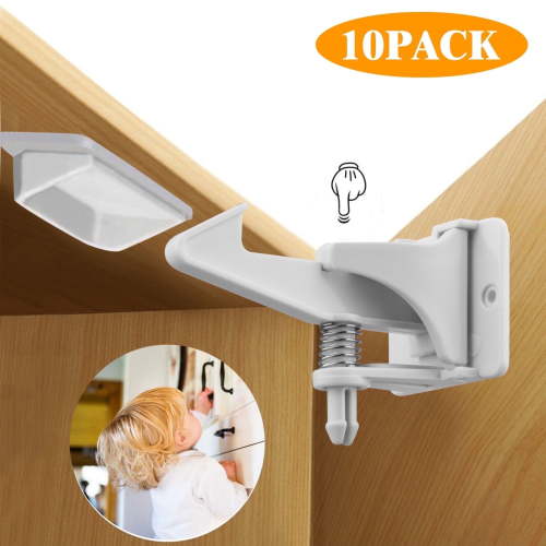 EEEkit 10pcs Safety Locks, Universal Home Cabinet Doors Adhesive Locks, No Drilling Needed