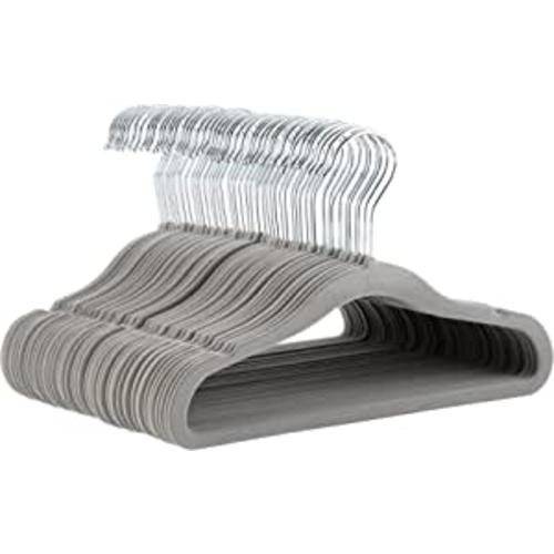 Amazon Basics Kids Velvet, Non-Slip Clothes Hangers for Infant and Toddler, 11.6 Inches (for baby clothes), Pack of 50, Gray - 50-Pack