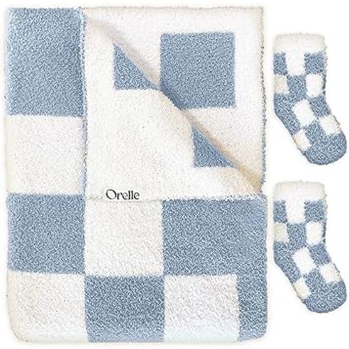 Orelle Checkered Baby Blanket and Socks Set | Blue
