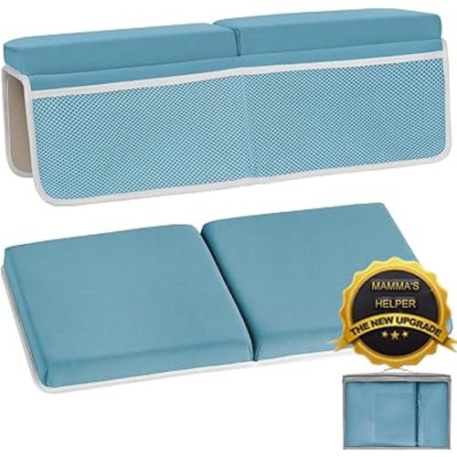 Bath Kneeler and Elbow Rest Pad Set, Comfortable Bath Kneeler with Arm Support and Pockets, Non-Slip Bathtub Kneeling Pad for Baby Bathing, Quick Drying Mat Cushion Painless Memory Foam