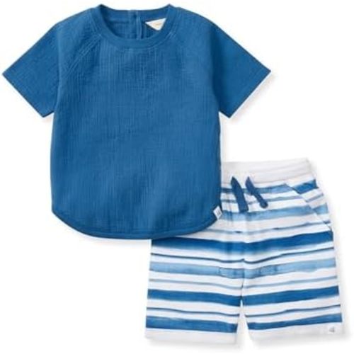 Burt's Bees Baby baby-boys Short Sleeve Shirt and Pant Set, Top & Bottom Outfit, 100% Organic Cotton
