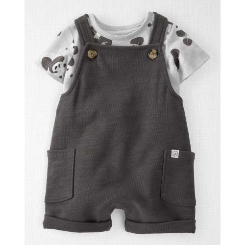 Baby Organic Cotton Shortall Set in Panda Bear