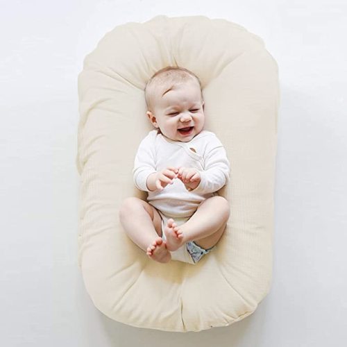 ZonLi Baby Lounger for Newborn, Baby Nest for 0-9 Month, Portable Nest Sleeper for Infant with 100% Cotton Muslin Cover - Breathable, Natural(Beige)
