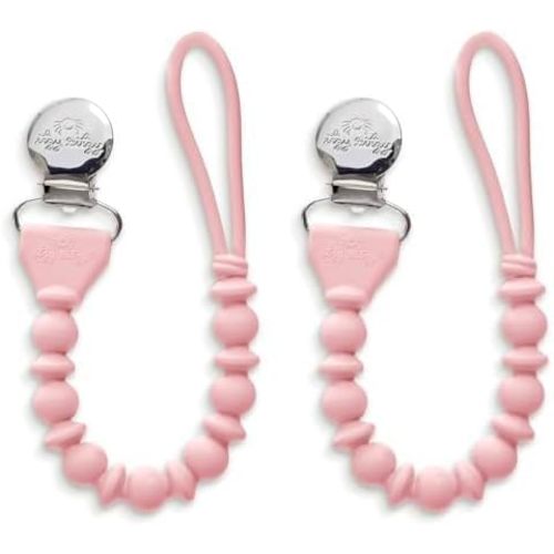 Itzy Ritzy Silicone Pacifier Clip; 100% Food Grade Silicone Pacifier Strap with Clip Keeps Pacifiers, Teethers & Small Toys in Place; Features One-Piece Design & Silicone Cord (Pink with Silver Clip)
