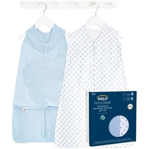 HALO Sleepsack Swaddle 3-6 Months and Wearable Blanket 6-12 Months 100% Organic Cotton 2-Piece Gift Set with Box, TOG 1.5