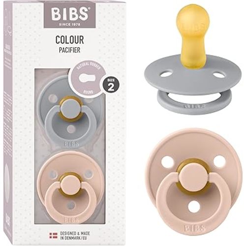BIBS Pacifiers Colour Collection | Natural Rubber Baby Pacifier | Set of 2 BPA-Free Soothers | Made in Denmark | 6+ Months (Pack of 2) | Cloud/Blush