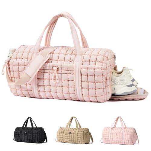 CLUCI Quilted Duffel Bag for Women, Large Puffer Duffle Weekender Bag with Shoe Compartment, Overnight Carry On Bag Workout for Airplane, Sports