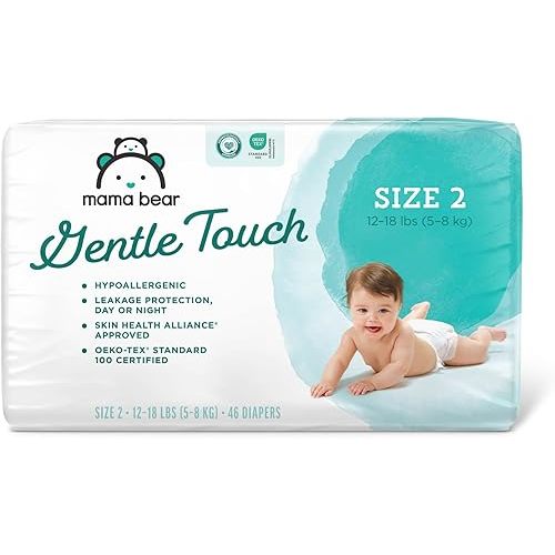 Amazon Brand - Mama Bear Gentle Touch Diapers, Hypoallergenic, Size 2, 46 Count, White