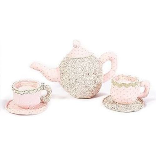 MON AMI Floral Tea Set Stuffed Toy, Tea Party Plush Set for Little Girls, Pretend Play Set with 1 Teapot and 2 Tea Cups