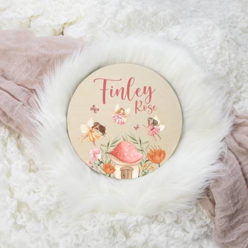 Fairy Round Wood Name Sign, Fairy Garden Baby Sign, Round Wood Baby Name Sign, Baby Announcement Sign, Fairy Garden Nursery G31