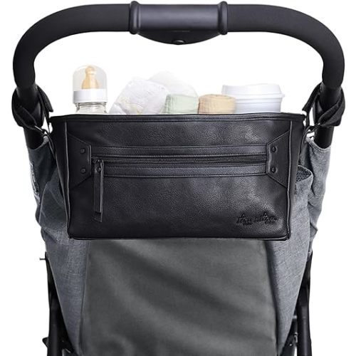 Itzy Ritzy Adjustable Stroller Caddy/Organizer - Stroller Organizer Bag Featuring Front Zippered Pocket, 2 Built-in Interior Pockets & Adjustable Straps to Fit Nearly Any Stroller (Black)