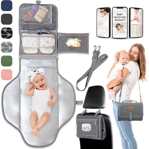 Portable Changing Pad for Baby – Soft, Comfortable Portable Diaper Changing Pad with Wipes Pockets, Waterproof and Easy to Clean – Baby Registry Search, new born baby essentials must haves, baby stuff