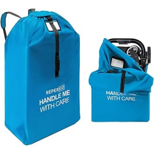 reperkid Large Stroller Bag for Airplane Travel, Blue, 47" H x 24" W x 15" D, Fits Most Large, Single, Double, Jogging Strollers – Premium Waterproof Cover, Adjustable Shoulder Straps