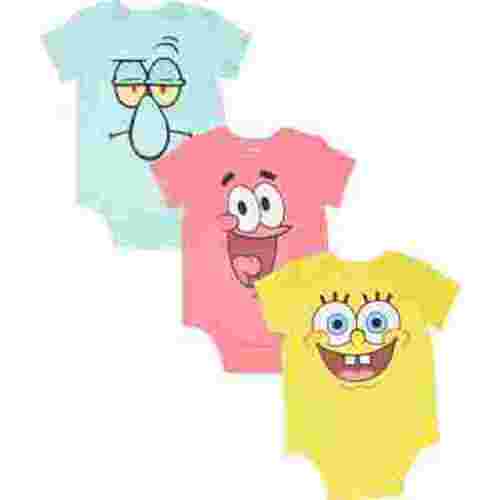SpongeBob SquarePants Patrick Squidward Newborn Baby Boys 3 Pack Bodysuits Newborn to Infant