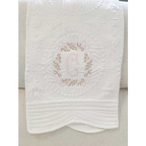 Personalized Embroidered Heirloom Quilt | Floral Bow Monogram Crest | Baby Shower Gift | Baby Blanket | Custom Keepsake | Newborn Gift
