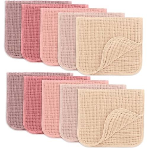 Comfy Cubs Muslin Burp Cloths 20" x 10", Pack of 10 - Large, 6-Layer, Ultra Absorbent 100% Cotton for Baby Drool and Messes - Soft, Safe & Gentle Baby Burp Cloths for Boys & Girls - Multi Girl