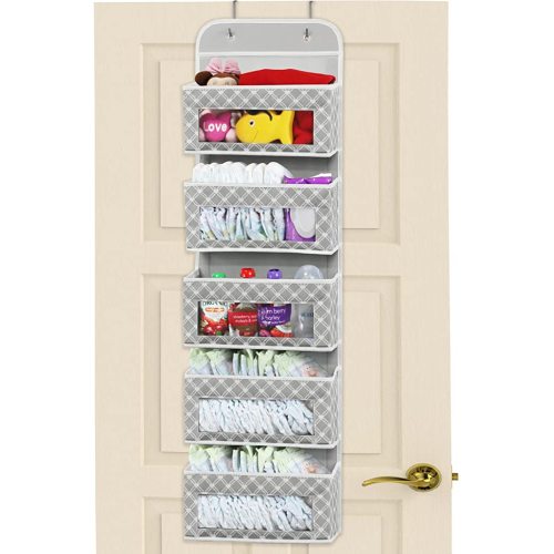 Simple Houseware Over Door 5 Clear Window Pocket Organizer, Gray/White - 5 Pockets - Geometric Grey