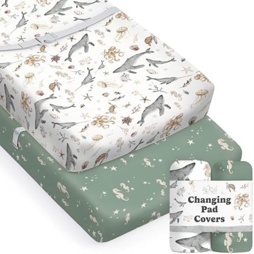 Sorrel + Fern Baby Changing Pad Cover, 2-Pack (Ocean Odyssey)