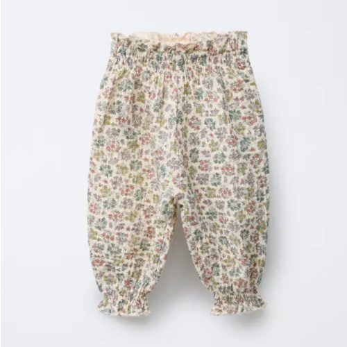 TEXTURED FLORAL JOGGER PANTS - Green / Ecru | ZARA United States