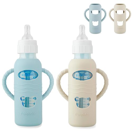PandaEar 2 Pack Silicone Sleeves for Dr. Brown's 8oz Glass Baby Bottles, Anti-Drop Protective Bottle Covers with Handles, Heat-Resistant & Easy to Grip