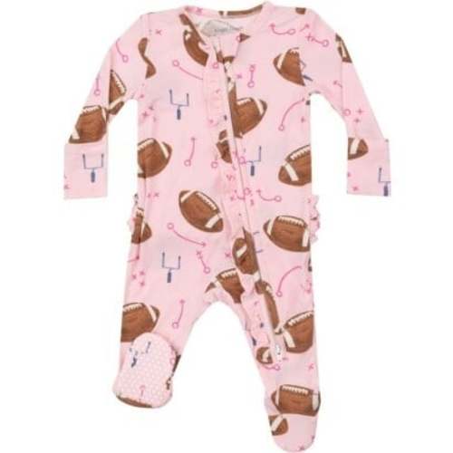 Footballs 2 Way Ruffle Zipper Footie, Pink - Angel Dear | Maisonette
