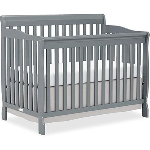 Baby Crib 5-in-1 Convertible, Wooden Cribs Converts to Toddler Bed, Daybed and Full-Size Bed, Nursery Furniture with Non-Toxic Finishes (Steel Grey)