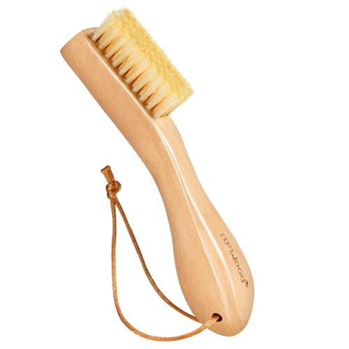 BFWood Laundry Stain Brush, Natural Soft Boar Bristles, Removes Tough Stains from Delicate Fabrics Like Knits, Cotton, and Linens, Gentle on Fabrics, No Damage