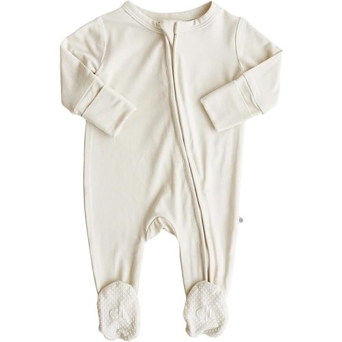 Caden Lane Zippered Baby Footie Pajamas, Soft Onesie Bodysuit with Feet & Double Zipper for Easy Diaper Change, Infant, and Toddler Footed One-Piece Jumpsuit, Oat Beige, 6-12 Months