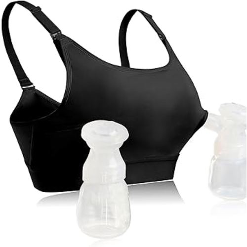 Hands Free Pumping Bra Hands-Free Breast Pump Bra Nursing Bras for Pumping Adjustable Breast-Pumps Holding and Nursing Bra (Black, Large)