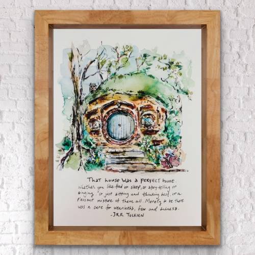 That House Was A Perfect House Hobbit Illustration Home, Housewarming JRR Tolkien Watercolor House, Hobbit Hole Drawing, Gift LOTR Fan