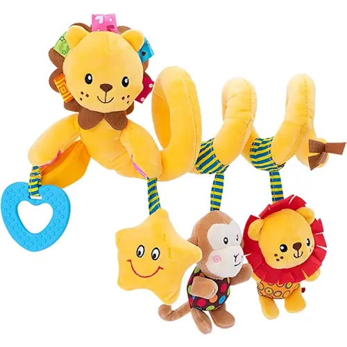 Jollybaby Baby Car Seat Stroller Toys, Plush Activity Hanging Spiral Activity Pram Crib with Music Box, Rattles, Squeaker for Babies Infant Boys Girls(Little Lion)
