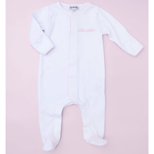 Magnolia Baby Girl Little Sister Embroidered Footie