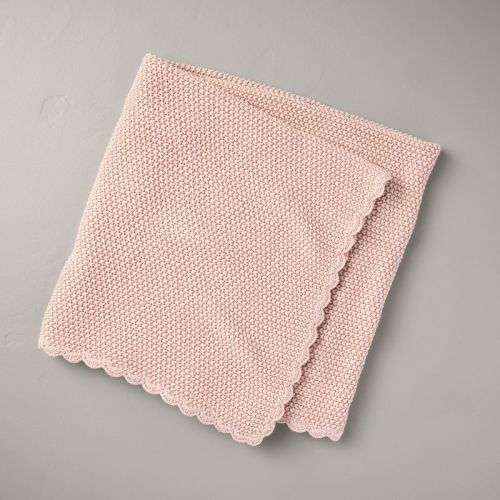 Scalloped Trim Knit Baby Blanket Blush Pink - Hearth & Hand™ With Magnolia: Throw, Oeko-tex Certified, 30"x40"