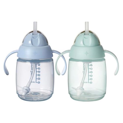 Tommee Tippee Starter Weighted Straw Baby & Toddler 10oz Sippy Cup for 6 Months+, with Silicone Weighted Straw and Easy-Hold Handles, BPA Free, Blue & Green, Pack of 2