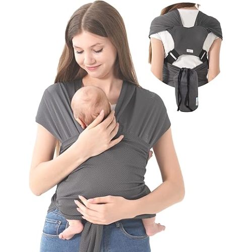 Baby warps Carrier,Softness Organic Cotton,Breathable Adjustable Strap Baby Hold Carrier for Newborn Up to 40 lbs (Air-Mesh Grey)