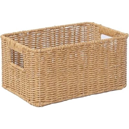 YRMT Rattan Storage Basket Pantry Baskets with Built-in Handles Wicker Baskets for Organizing Waterproof Woven Nature 12" x 8" x6"