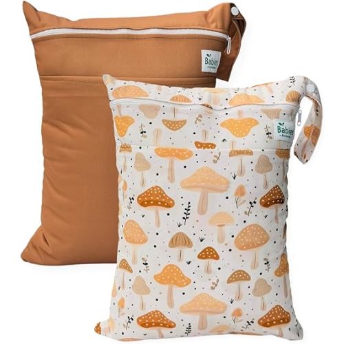 2-Pack Wet Bags – Waterproof Travel Bags for Cloth Diapers, Baby Essentials & Swimwear – Reusable Wet Dry Bag with Double Zipper & Handle for Diaper Bag & Beach Trips (Amber Cap)