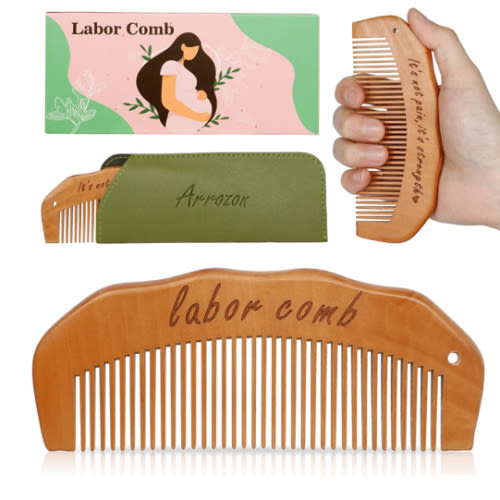 Arrozon Birth Comb for Women Labor, Wooden Labor Comb Natural Labor and Delivery Essentials, Birthing Comb Labor Gifts for Pregnant Women, Wood Comb Pregnancy Must Haves (Designed for Moms)