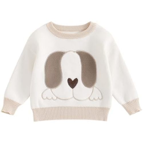Toddler Newborn Baby Girl Knit Sweater Crewneck Puppy Dog Outfit Long Sleeve Pullover Top Warm Fall Winter Clothes