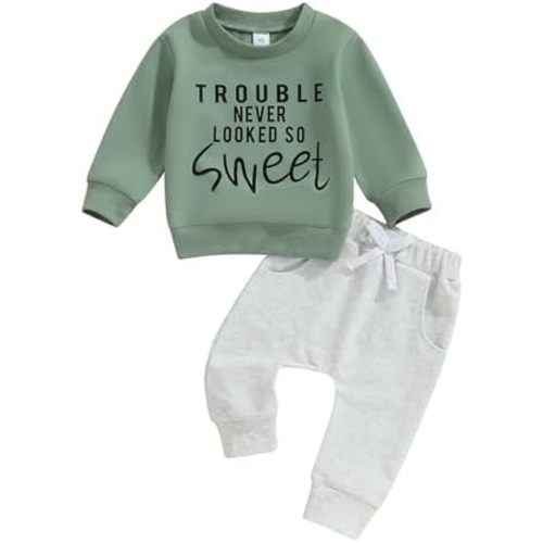 Toddler Baby Boy Fall Clothes Letter Print Long Sleeve Sweatshirt Elastic Pants Cute Kids Winter Outfits