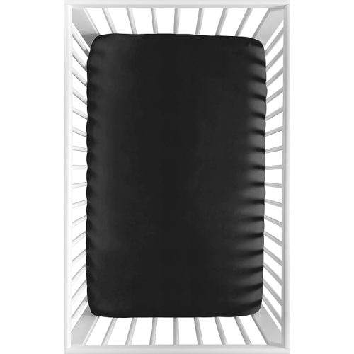 Sweet Jojo Designs Solid Black Boy Girl Gender Neutral Unisex Fitted Mini Crib Sheet Baby Nursery Infant Newborn Bed Room Portable Pack n Play Mattress for Boho Stitch Farmhouse Bohemian Southwestern