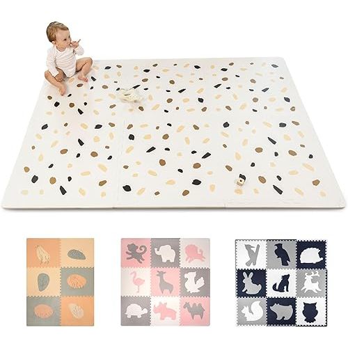 Stylish Baby Play Mat 72x48 Inches - 6 XXL Foam Floor Tiles for Kids Terazzo Design - 20% Thicker Playmat for Baby Crawling, Tummy Time, Playpen - Non-Toxic, Odorless Foam Play Mat for Floor