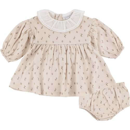 Floral Interlock Dress & Panty Set, Tan - Miniclasix | Maisonette