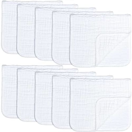 Comfy Cubs Muslin Burp Cloths Large 100% Cotton Hand Washcloths for Babies, Baby Essentials 6 Layers Extra Absorbent and Soft Boys & Girls Baby Rags for Newborn Registry (White, 10-Pack, 20" X10")