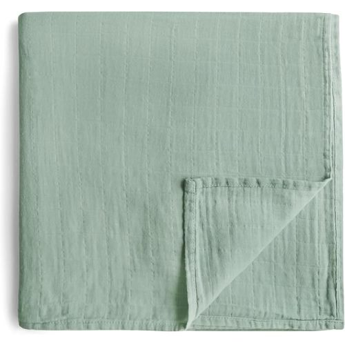 mushie Muslin Baby Swaddle Blanket | 100% Organic Cotton (Roman Green)