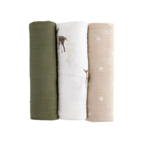 little unicorn 3-Pack Cotton Muslin Swaddle Blankets, Oh Deer