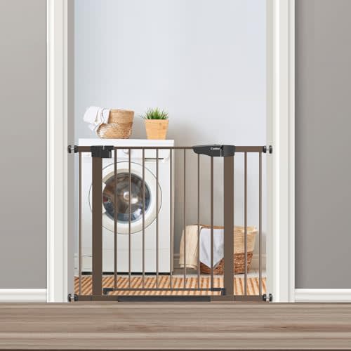 Cumbor 29.7"-40.6" Baby Gate for Stairs, Mom's Choice Awards Winner-Dog Gate for Doorways, Pressure Mounted Self Closing Pet Gates for Dogs Indoor, Durable Safety Child Gate with Easy Walk Thru Door